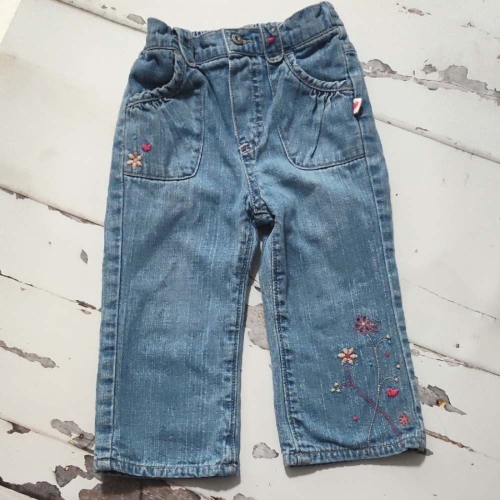 OshKosh B'gosh Y2K Floral Embroidered Blue Jeans 18m